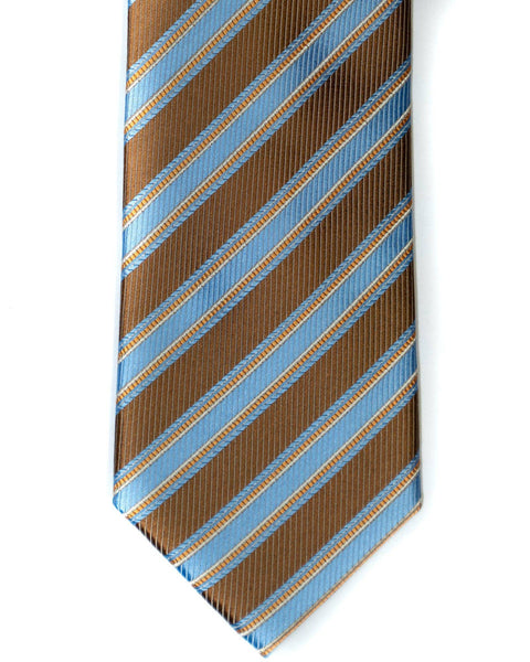 Silk Tie In Light Brown With Light Blue Stripes - Rainwater's Men's Clothing and Tuxedo Rental