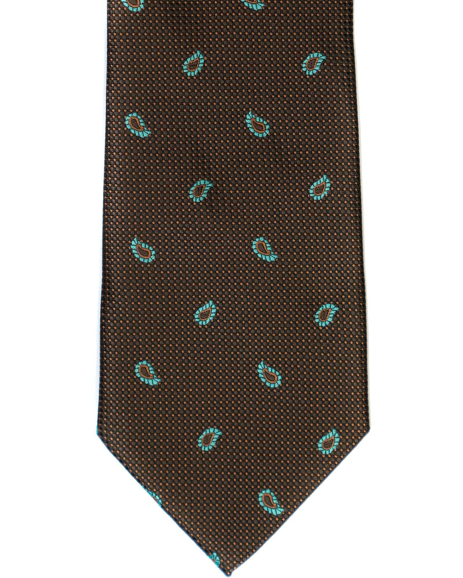 Gianfranco Foulard Tie in Brown with Teal - Rainwater's Men's Clothing and Tuxedo Rental