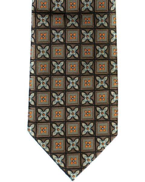 Silk Tie In Brown Foulard Squares Print - Rainwater's Men's Clothing and Tuxedo Rental
