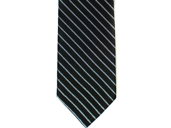 Silk Tie In Black With Silver Stripes - Rainwater's Men's Clothing and Tuxedo Rental