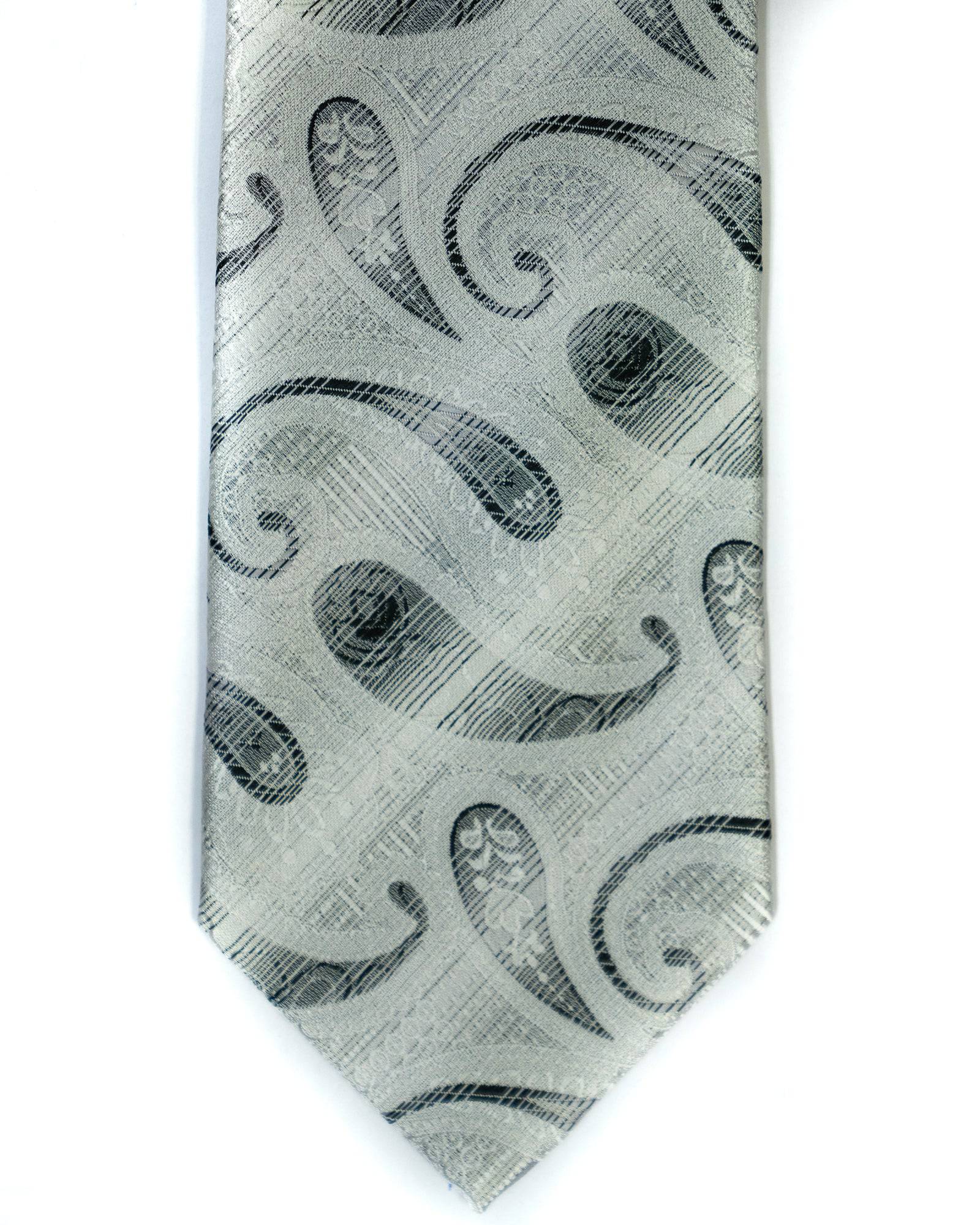 Venturi Uomo Paisley Tie in Silver with Black - Rainwater's Men's Clothing and Tuxedo Rental