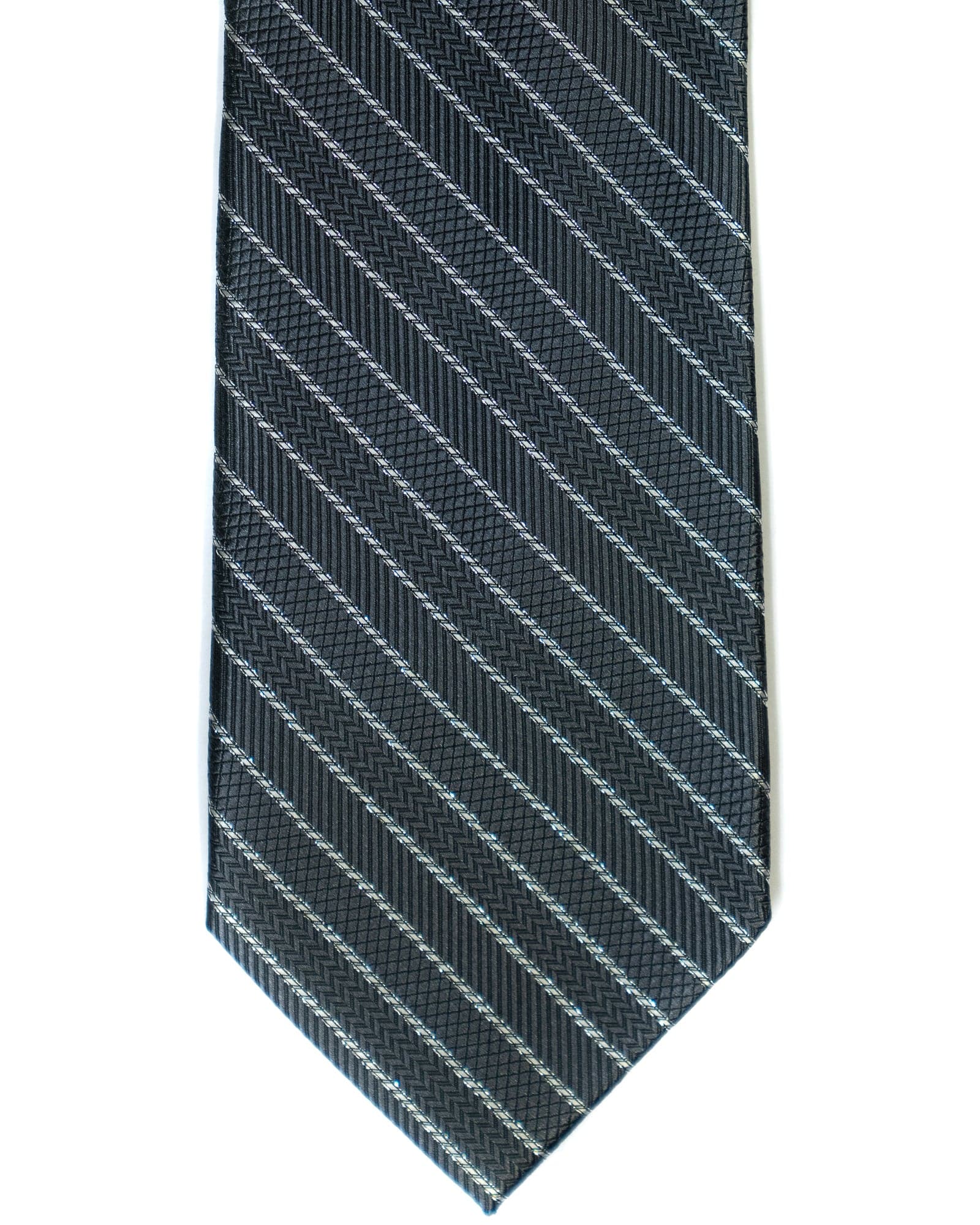 Silk Tie In Grey With Silver Stripes - Rainwater's Men's Clothing and Tuxedo Rental
