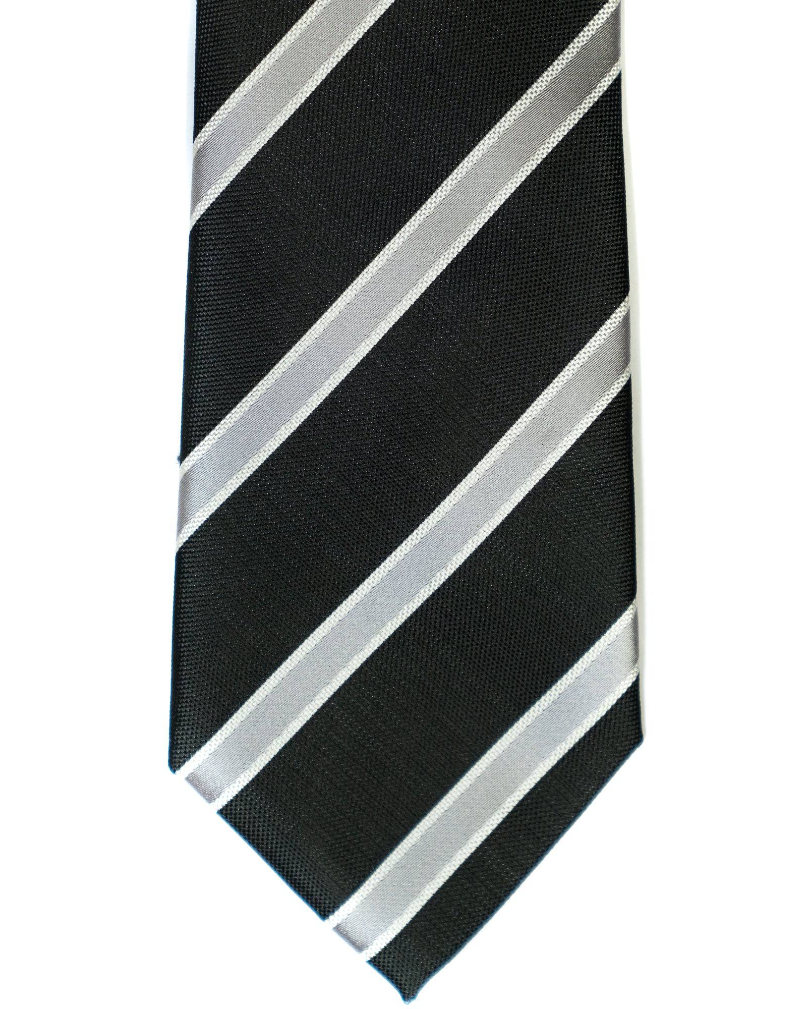 Imani Uomo Stripe Tie in Black with Silver - Rainwater's Men's Clothing and Tuxedo Rental