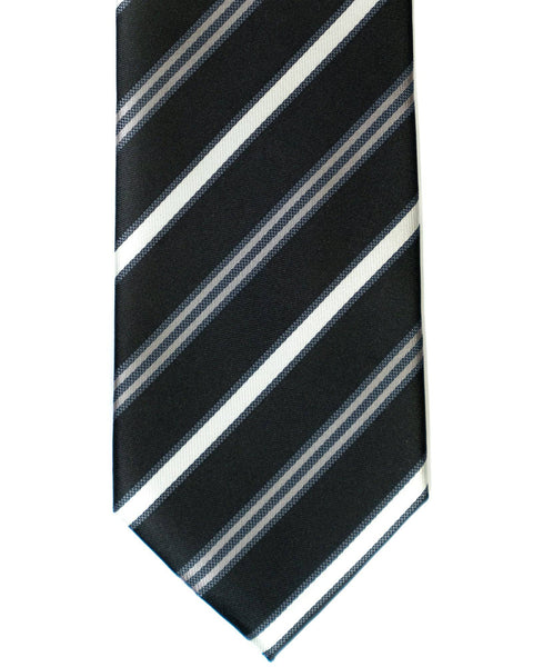 Imani Uomo Stripe Tie in Black with Silver Tonal - Rainwater's Men's Clothing and Tuxedo Rental