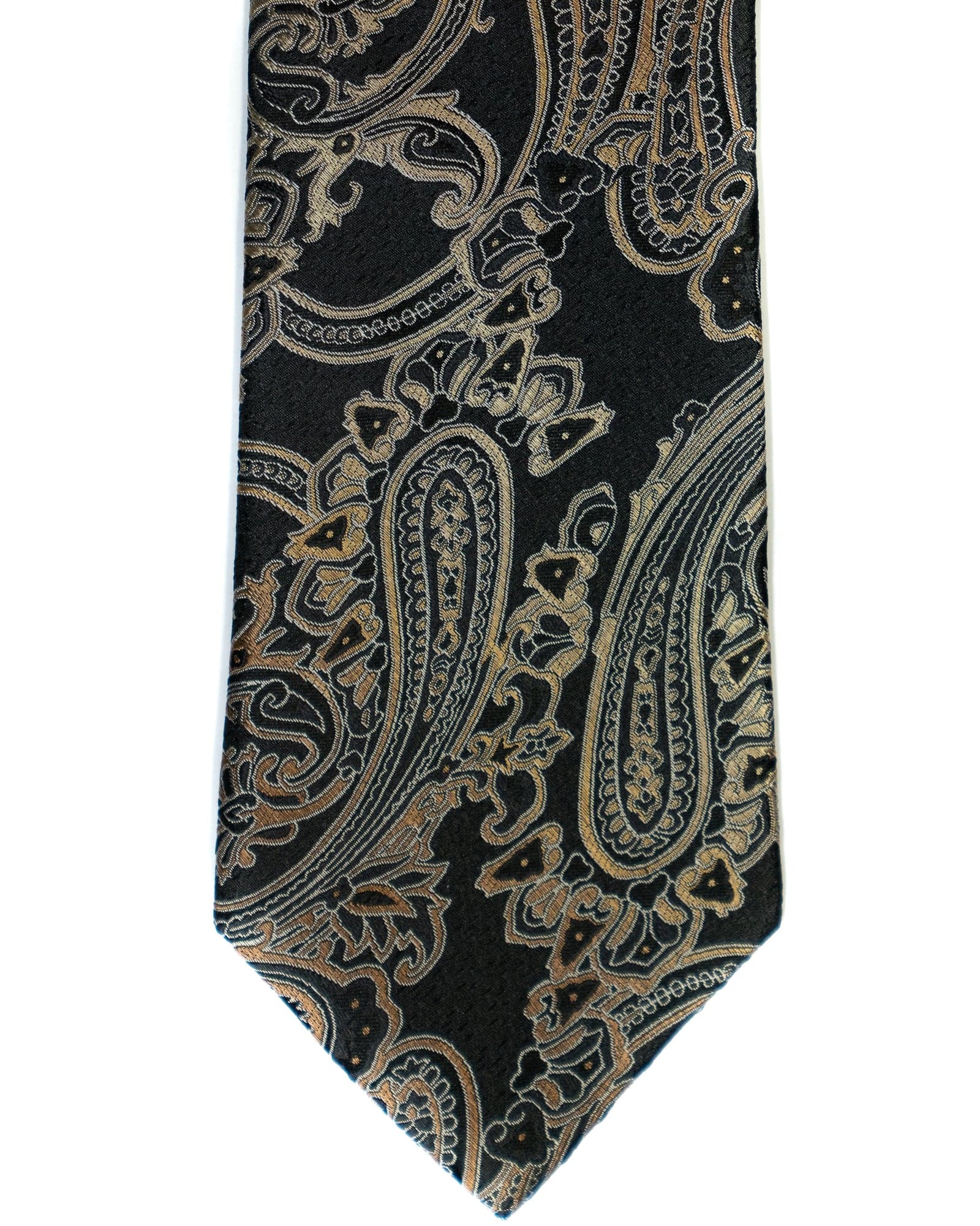 Paisley Silk Tie in Black With Tan - Rainwater's Men's Clothing and Tuxedo Rental