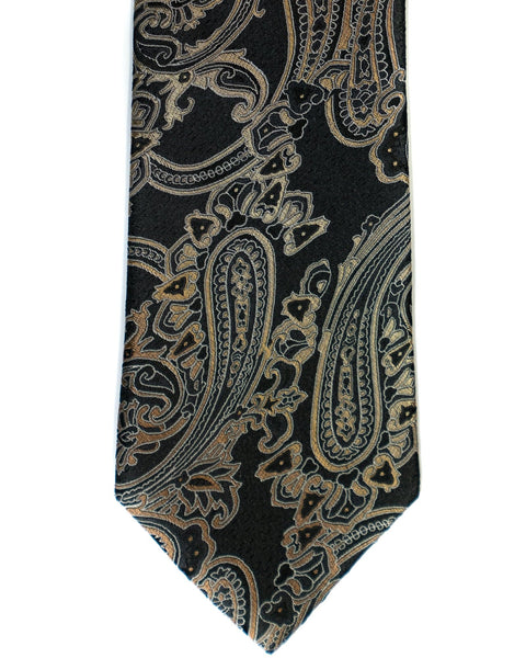 Paisley Silk Tie in Black With Tan - Rainwater's Men's Clothing and Tuxedo Rental