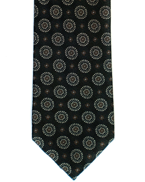 Silk Tie In Black With Brown Foulard Print - Rainwater's Men's Clothing and Tuxedo Rental