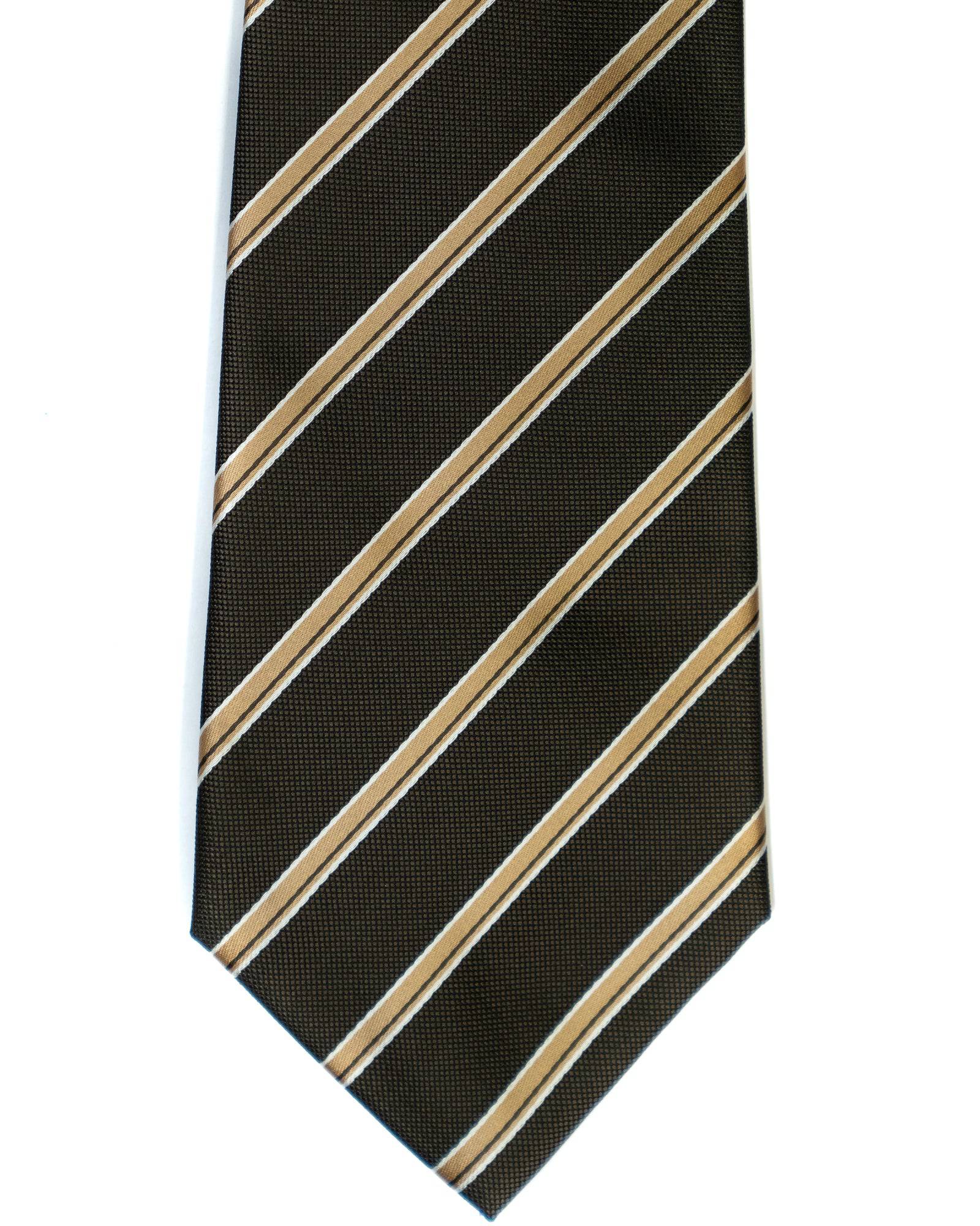 Gianfranco Stripe Tie in Brown with Khaki - Rainwater's Men's Clothing and Tuxedo Rental