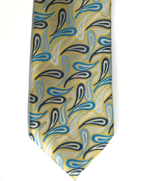 Gianfranco Paisley Tie in Yellow with Blue - Rainwater's Men's Clothing and Tuxedo Rental