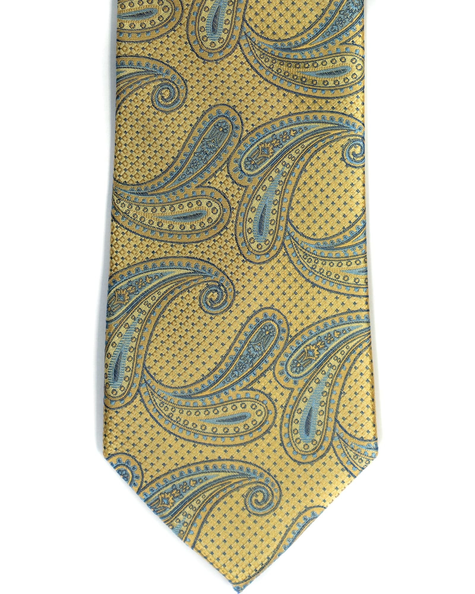 Paisley Silk Tie in Yellow With Light Blue - Rainwater's Men's Clothing and Tuxedo Rental
