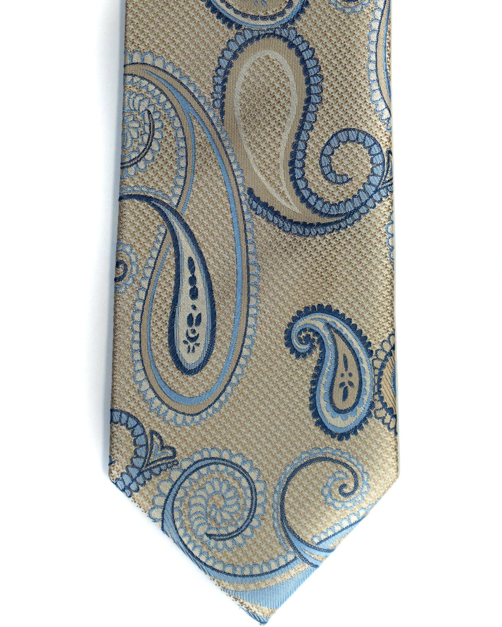 Paisley Silk Tie in Tan With Navy - Rainwater's Men's Clothing and Tuxedo Rental