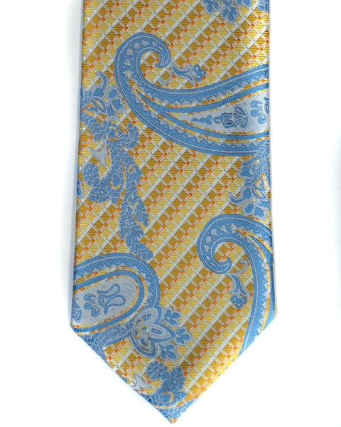 Venturi Uomo Paisley Tie in Yellow with Blue - Rainwater's Men's Clothing and Tuxedo Rental