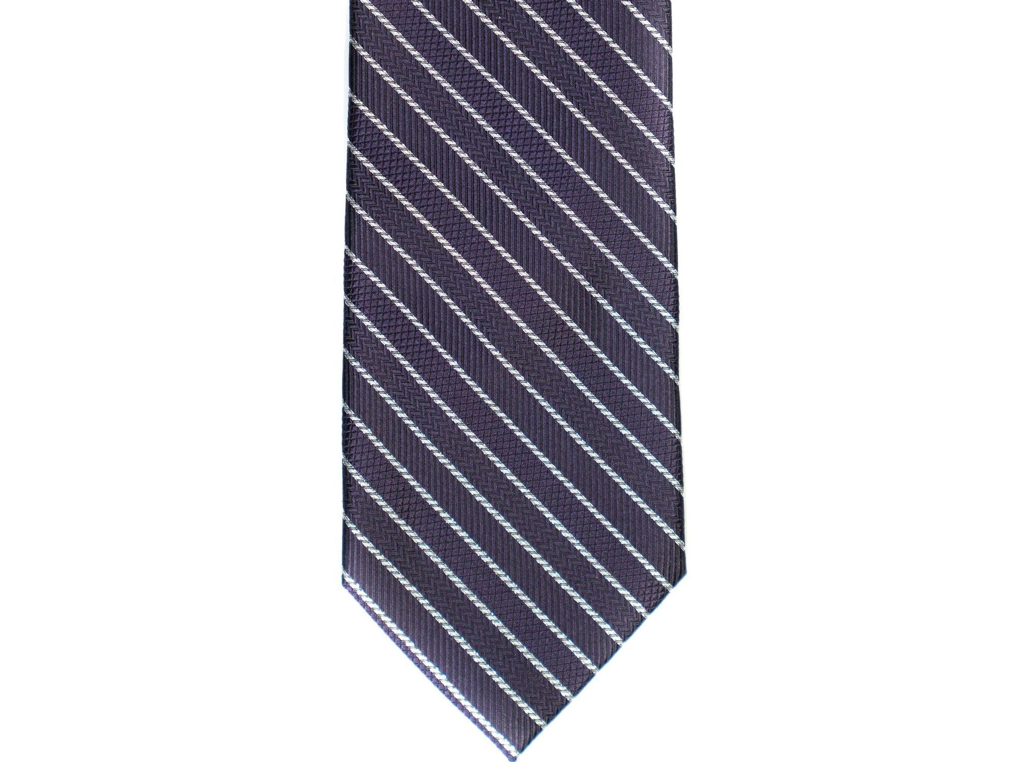 Silk Tie In Purple With Silver Stripes - Rainwater's Men's Clothing and Tuxedo Rental
