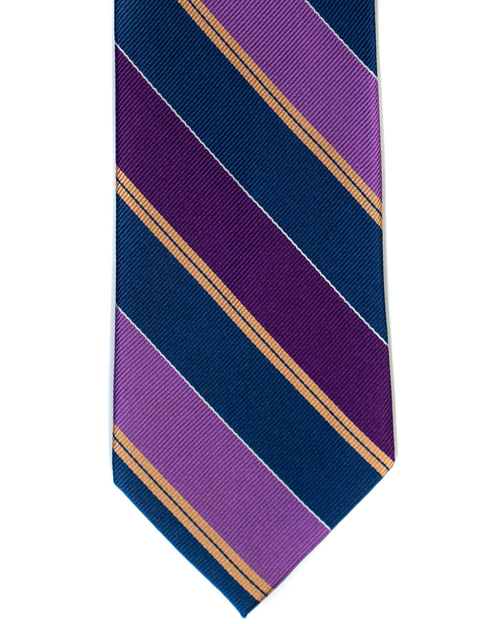 Silk Tie In Purple With Navy Stripes - Rainwater's Men's Clothing and Tuxedo Rental