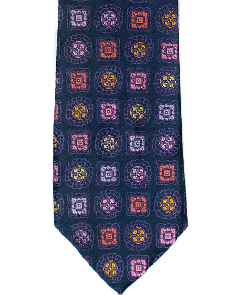 Silk Tie In Navy With Purple Foulard Print - Rainwater's Men's Clothing and Tuxedo Rental