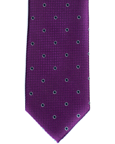 Silk Tie In Purple With Navy Dot Foulard Print - Rainwater's Men's Clothing and Tuxedo Rental