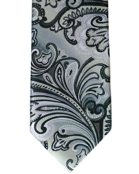 Venturi Uomo Exploded Paisley Tie in Grey with Black - Rainwater's Men's Clothing and Tuxedo Rental