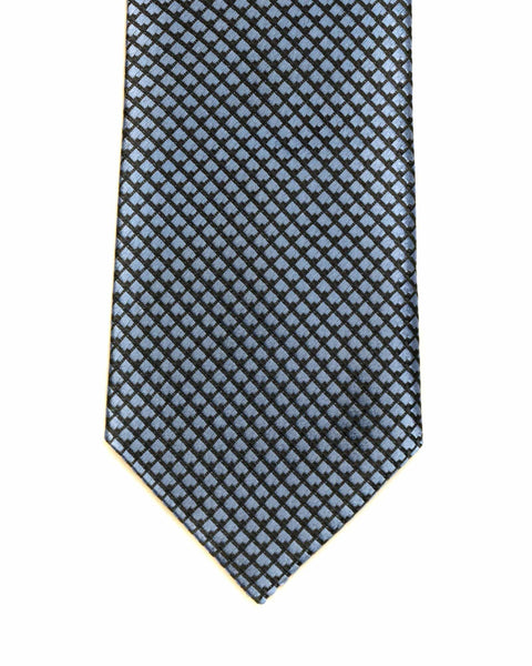 Silk Tie in Blue And Navy Neat Foulard Print - Rainwater's Men's Clothing and Tuxedo Rental
