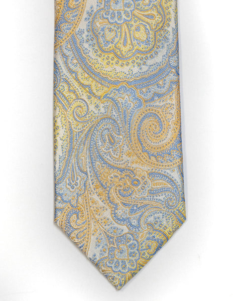 Paisley Silk Tie in Yellow with Light Blue - Rainwater's Men's Clothing and Tuxedo Rental