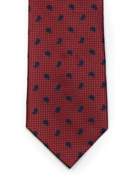 Silk Tie in Deep Red And Navy Foulard Print - Rainwater's Men's Clothing and Tuxedo Rental
