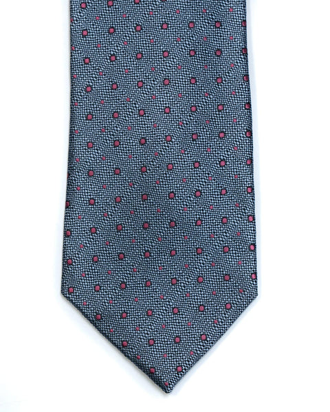 Silk Tie in Blue And Red Neat Foulard Print - Rainwater's Men's Clothing and Tuxedo Rental