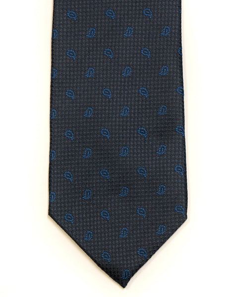 Silk Tie in Navy With Blue Foulard Print - Rainwater's Men's Clothing and Tuxedo Rental