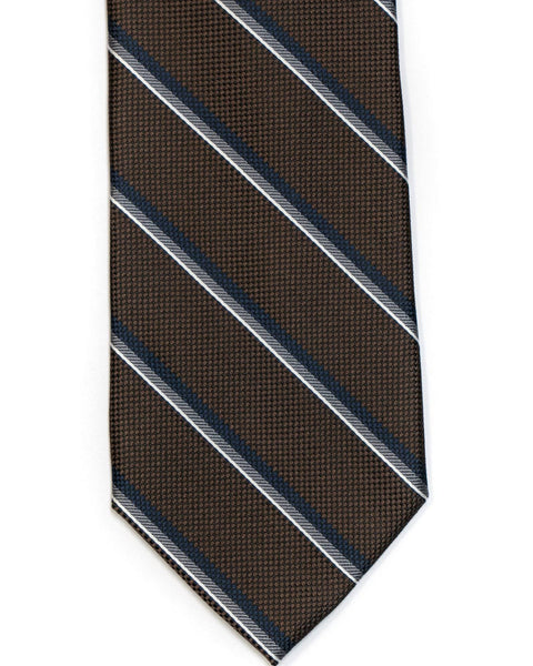 Silk Tie in Brown With Navy Stripe - Rainwater's Men's Clothing and Tuxedo Rental