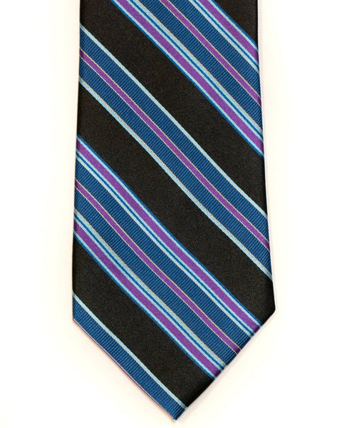 Silk Tie in Black With Blue Stripe - Rainwater's Men's Clothing and Tuxedo Rental