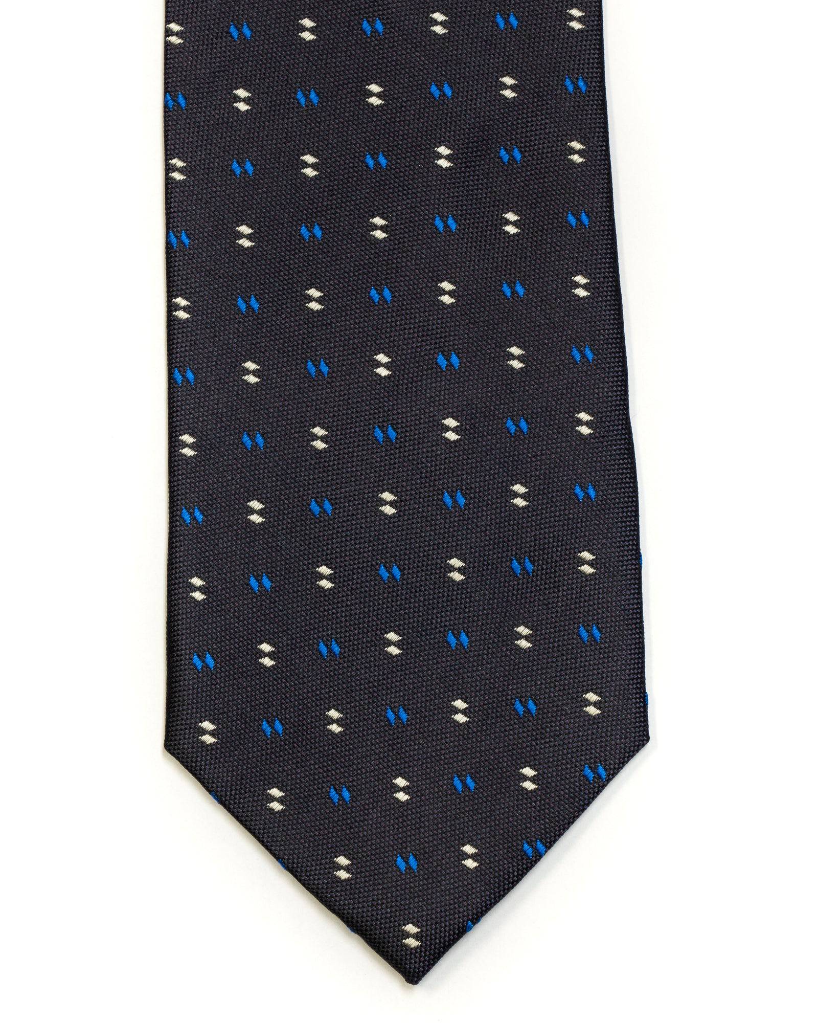 Silk Tie in Navy And Blue Neat Foulard Print - Rainwater's Men's Clothing and Tuxedo Rental