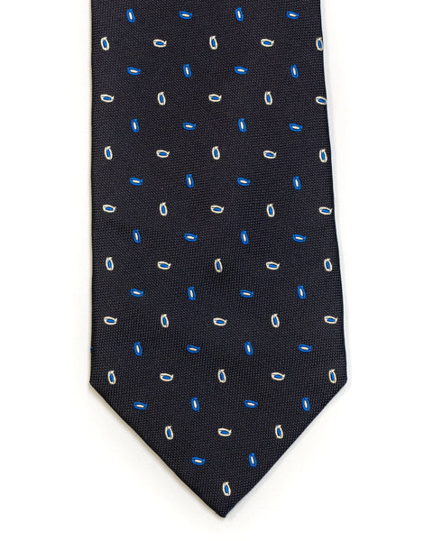 Silk Tie in Navy And Blue Neat Foulard Print - Rainwater's Men's Clothing and Tuxedo Rental