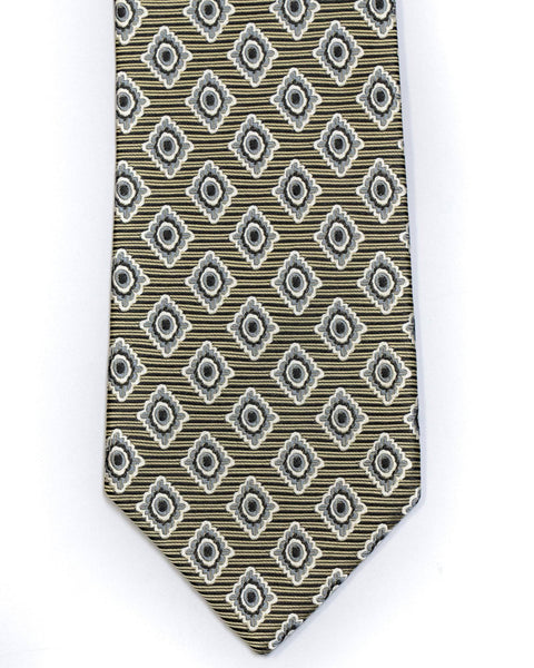 Silk Tie in Yellow With Navy Bold Foulard Print - Rainwater's Men's Clothing and Tuxedo Rental