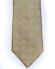 Silk Tie in Yellow With Lavender Foulard Print
