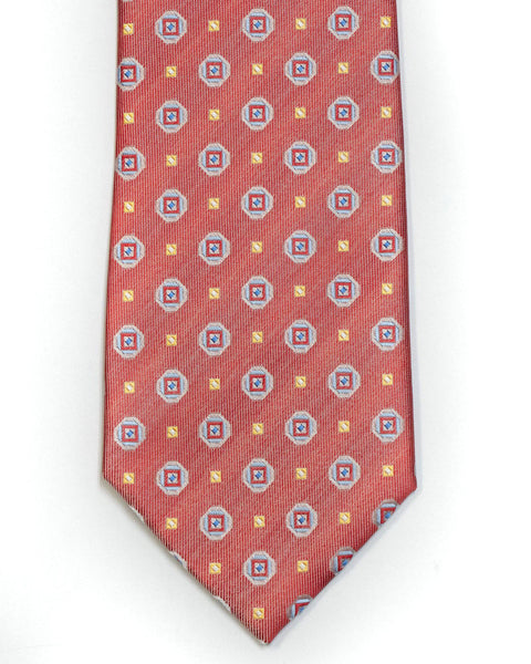 Silk Tie in Red With Blue Foulard Print - Rainwater's Men's Clothing and Tuxedo Rental
