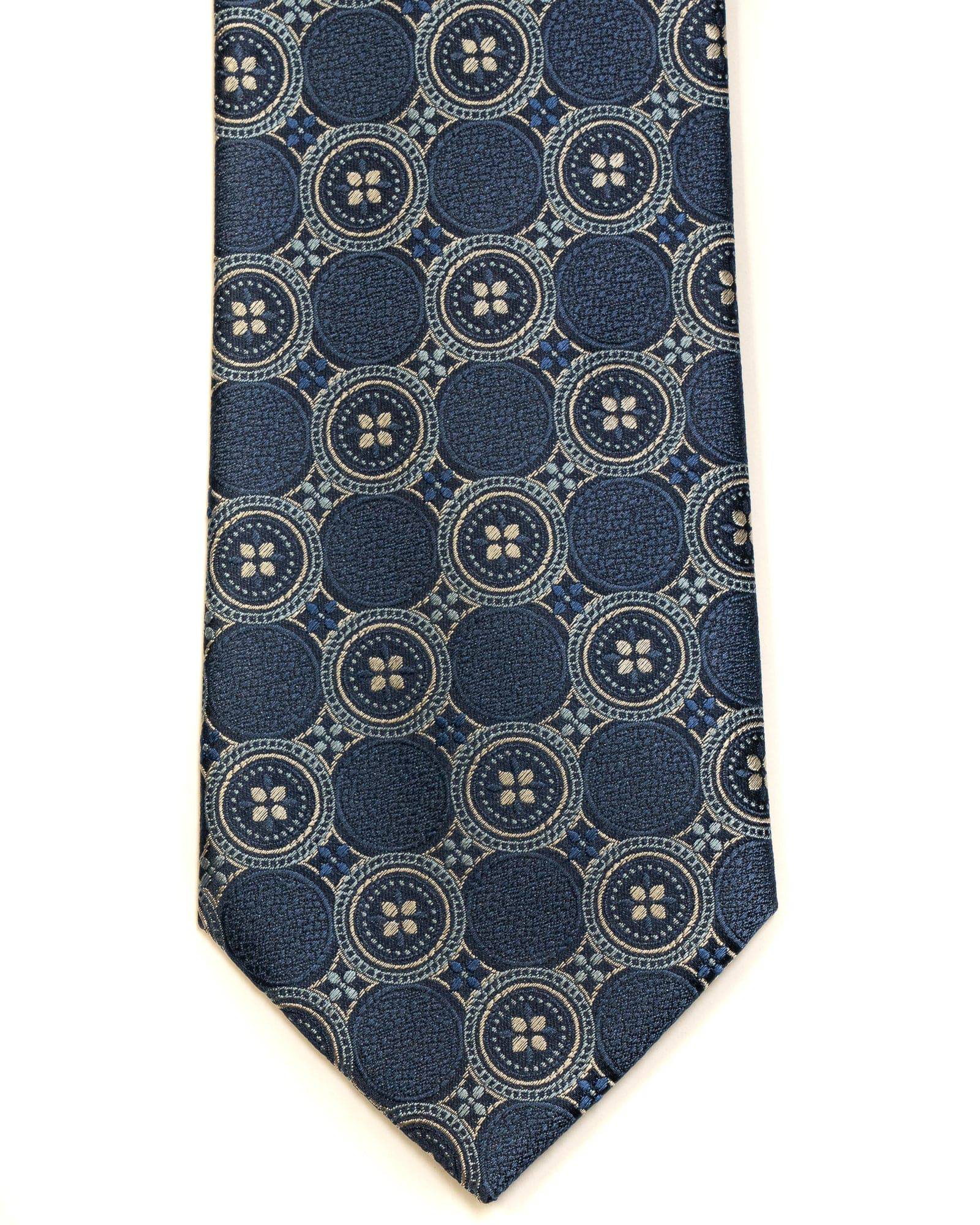 Silk Tie in Blue With Tan Foulard Print - Rainwater's Men's Clothing and Tuxedo Rental
