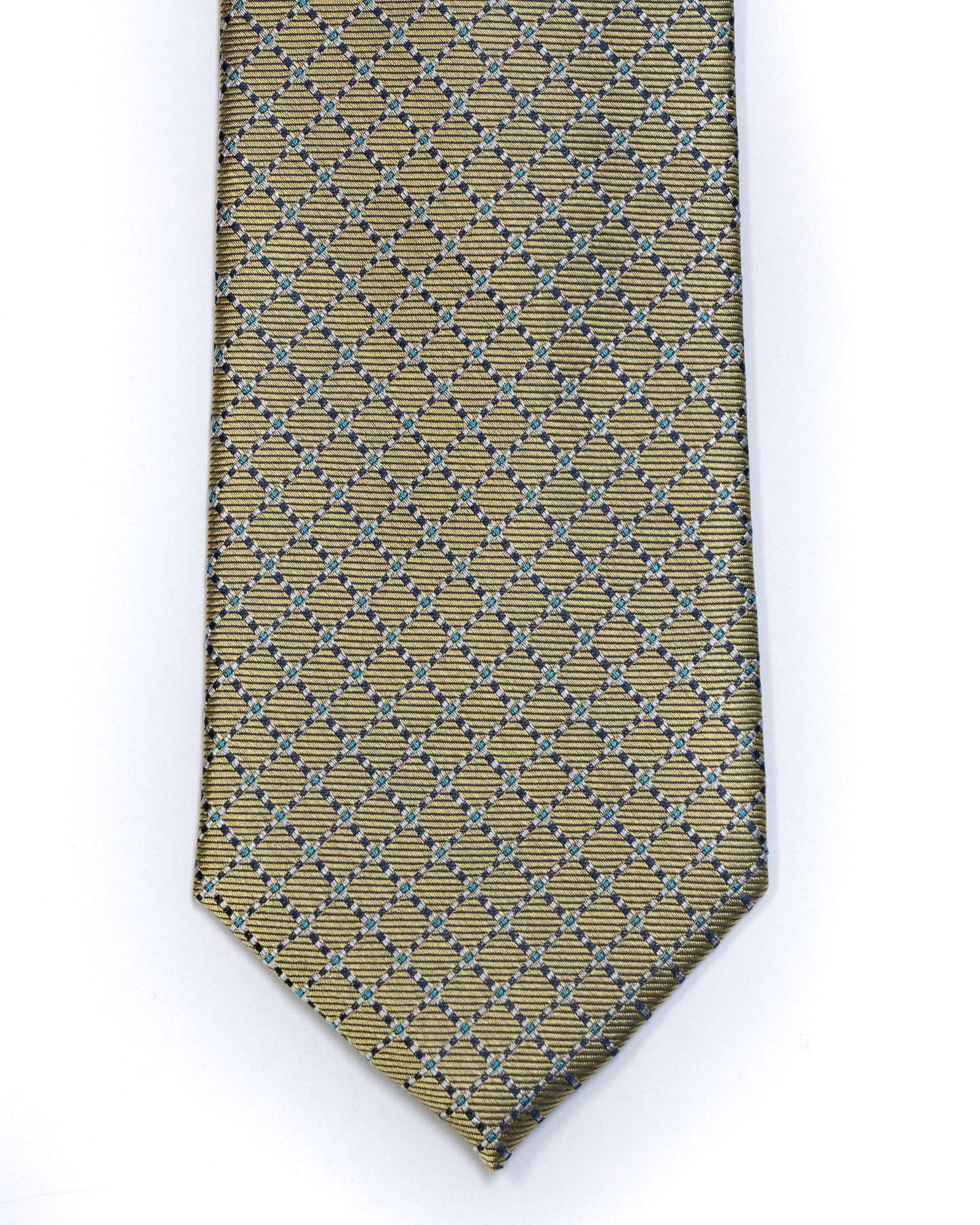 Silk Tie in Yellow With Blue Foulard Print - Rainwater's Men's Clothing and Tuxedo Rental