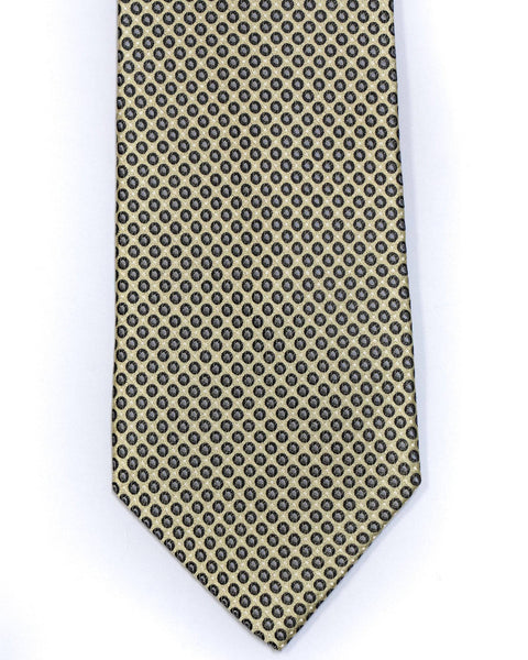 Silk Tie In Light Yellow With Black Small Circle Neat Foulard Design - Rainwater's Men's Clothing and Tuxedo Rental