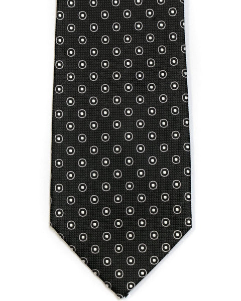 Silk Tie In Black With Grey Circle Foulard Design - Rainwater's Men's Clothing and Tuxedo Rental