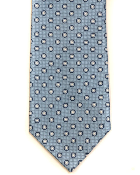 Silk Tie In Light Blue Circle Foulard Design - Rainwater's Men's Clothing and Tuxedo Rental