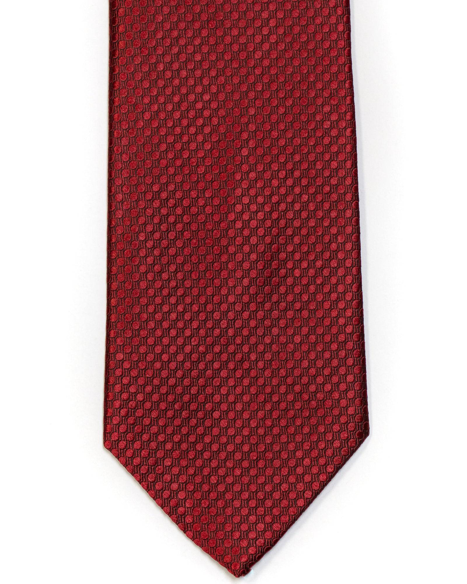 Silk Tie In Deep Red Circle Jacquard Design Solid - Rainwater's Men's Clothing and Tuxedo Rental
