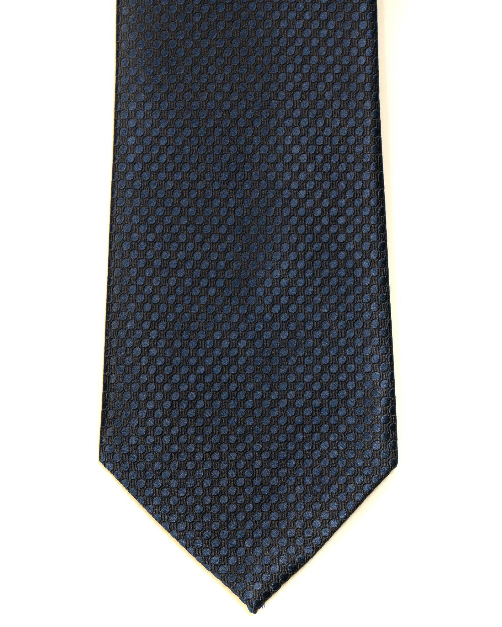 Silk Tie In Deep Blue Circle Jacquard Design Solid - Rainwater's Men's Clothing and Tuxedo Rental