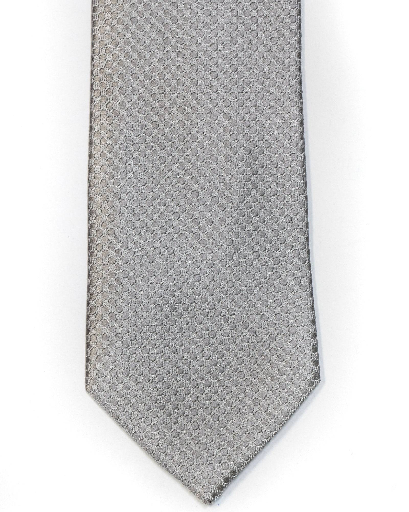 Silk Tie In Silver Circle Jacquard Design Solid - Rainwater's Men's Clothing and Tuxedo Rental
