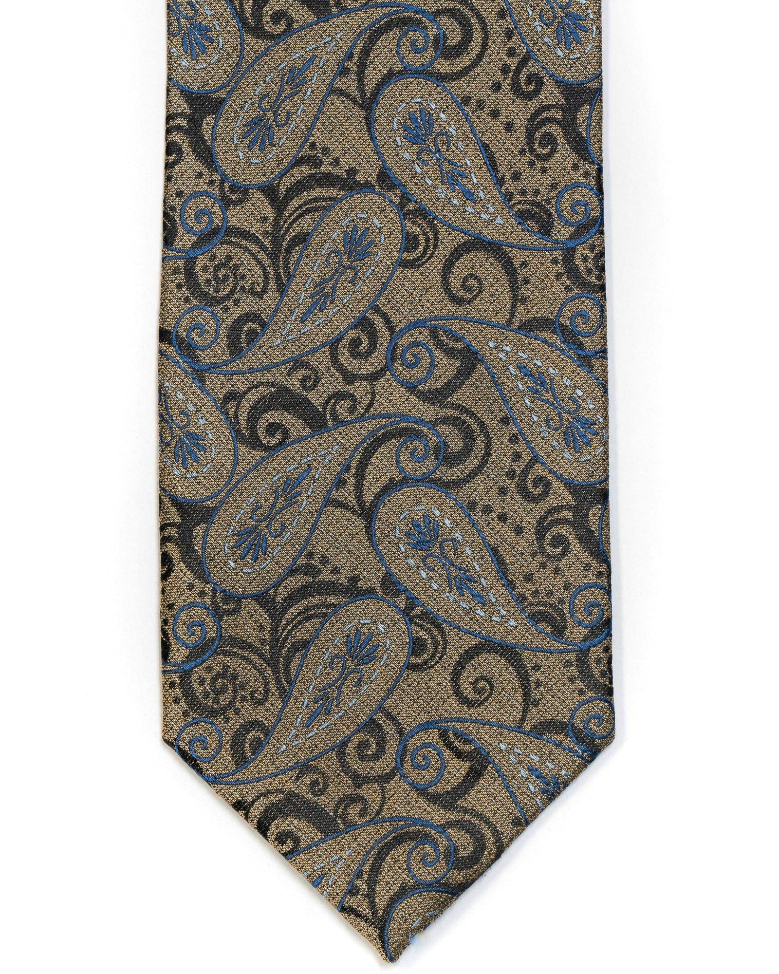 Silk Tie In Gold With Black Paisley Design - Rainwater's Men's Clothing and Tuxedo Rental