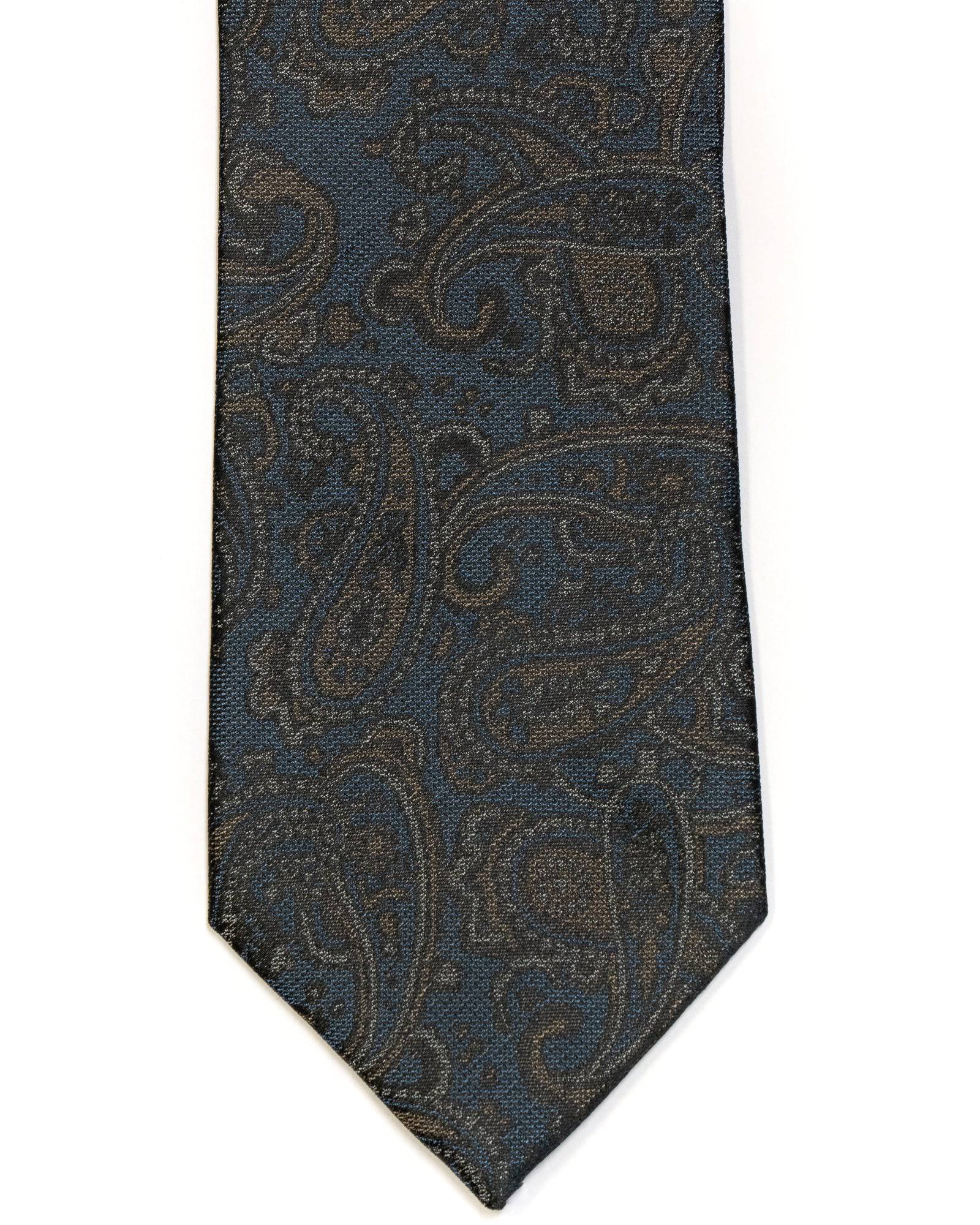 Silk Tie In Blue With Brown Paisley Design - Rainwater's Men's Clothing and Tuxedo Rental