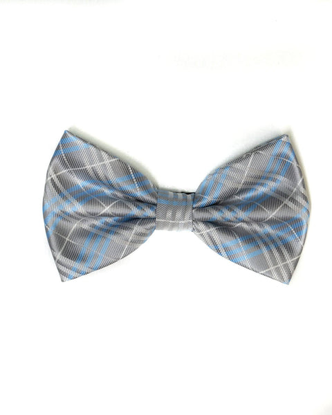 Bow Tie In Plaid Pattern Silver & Blue - Rainwater's Men's Clothing and Tuxedo Rental