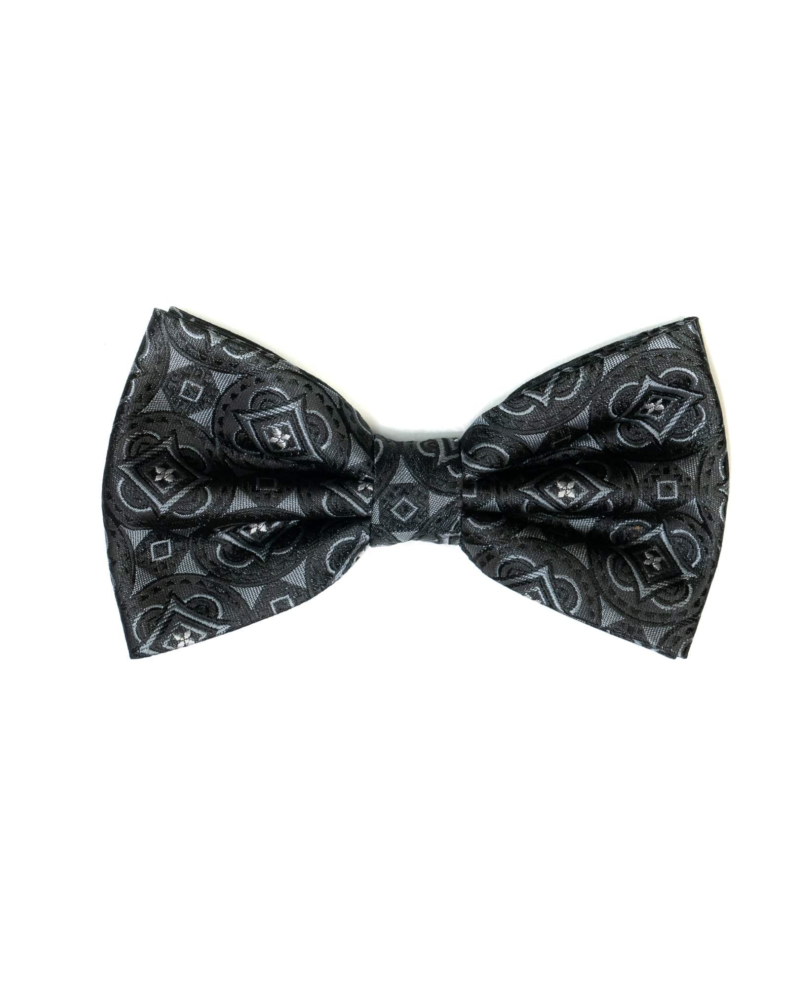 Bow Tie In Foulard Pattern Black & Grey - Rainwater's Men's Clothing and Tuxedo Rental