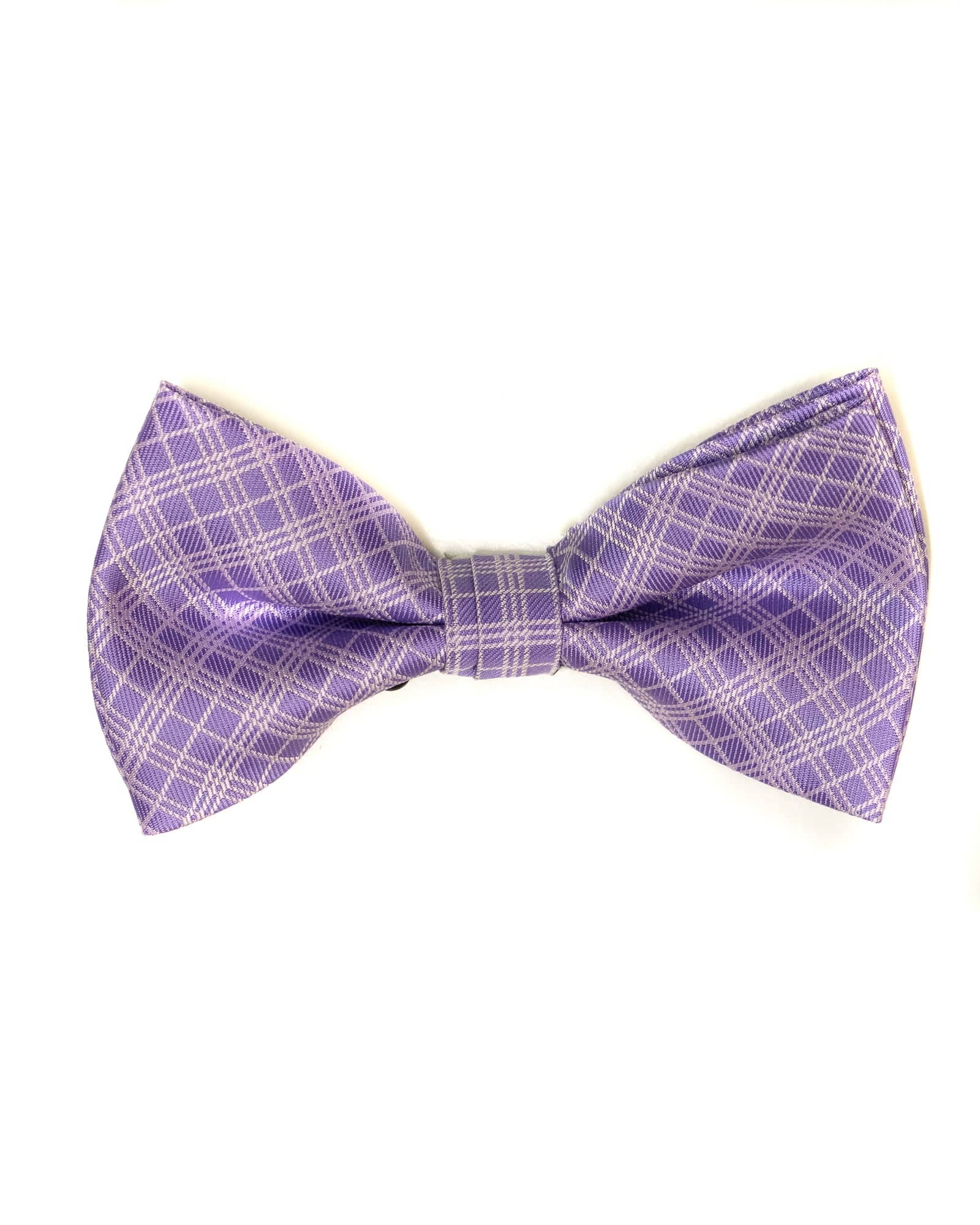 Bow Tie In Plaid Pattern Lavender & Grey - Rainwater's Men's Clothing and Tuxedo Rental