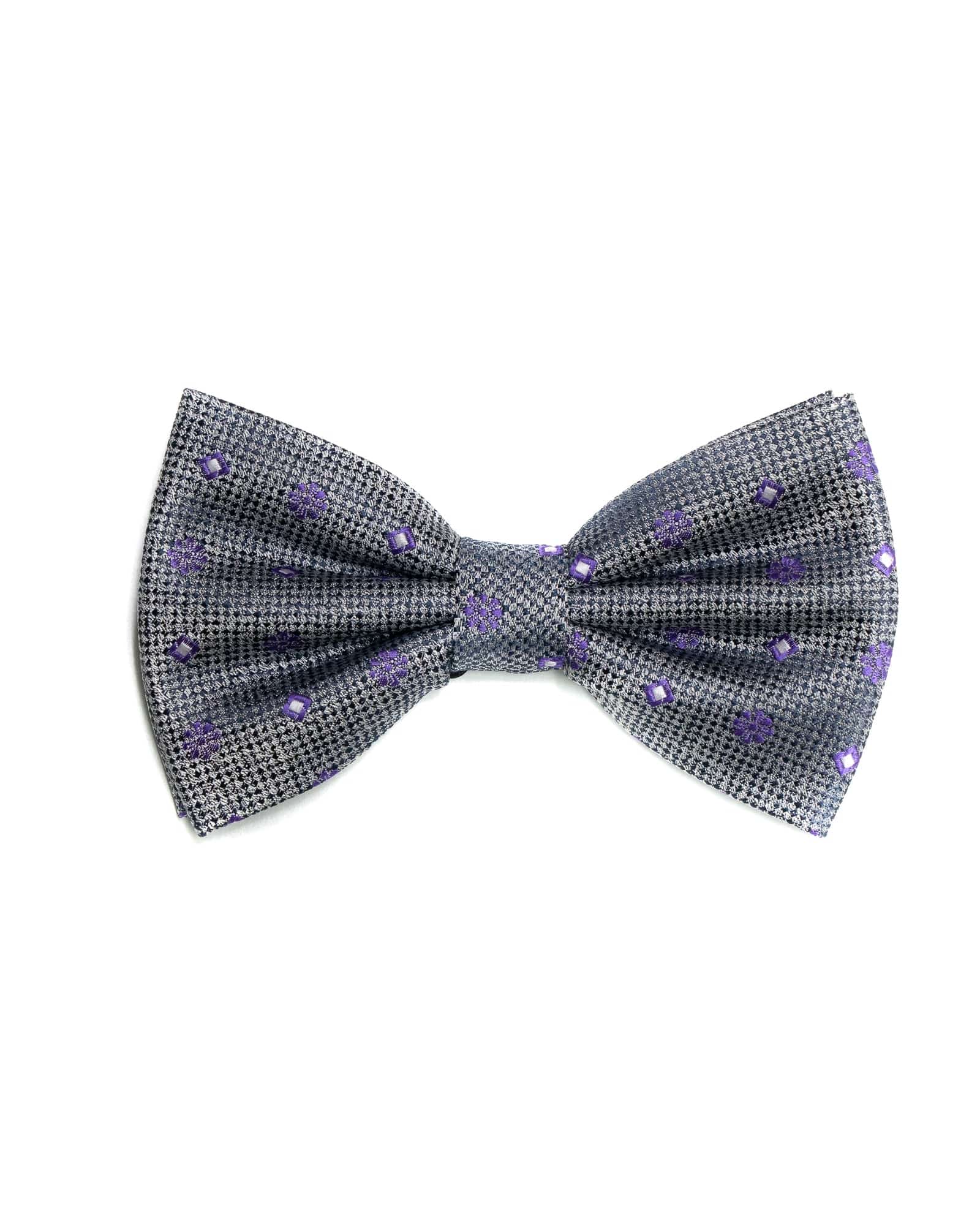 Bow Tie In Foulard Pattern Grey & Purple - Rainwater's Men's Clothing and Tuxedo Rental