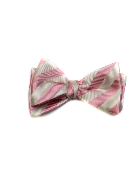 Self Tie All Silk Bow Tie In Pink Dot & Bar Stripe - Rainwater's Men's Clothing and Tuxedo Rental