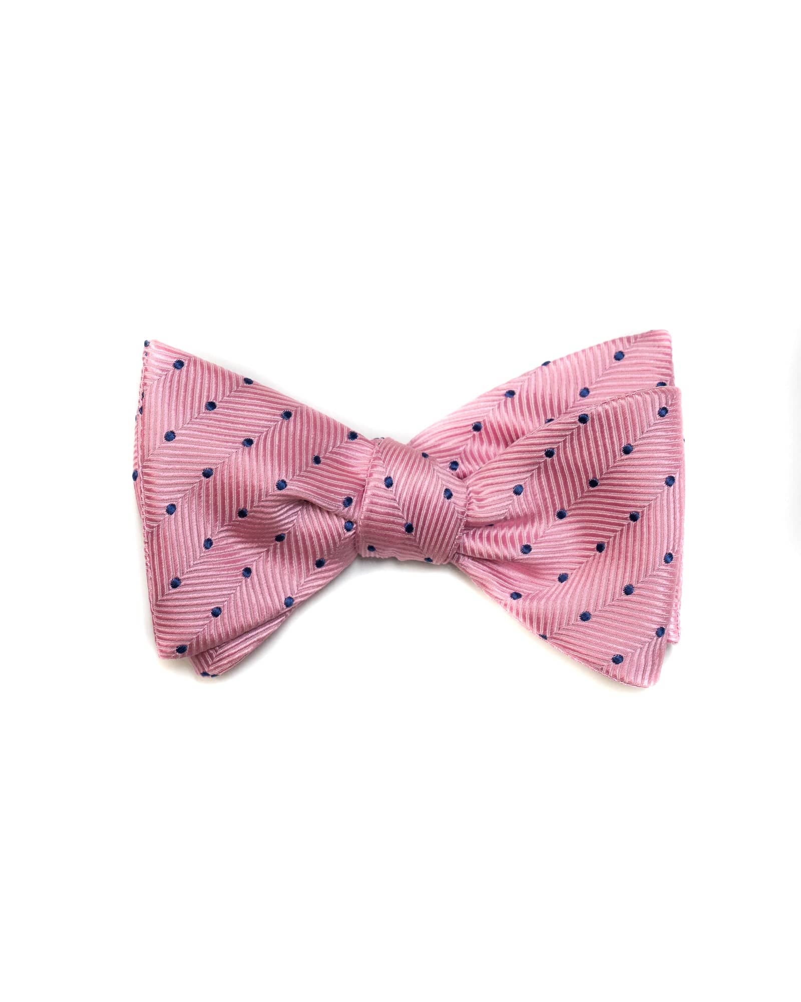 Self Tie All Silk Bow Tie In Pink With Navy Dot - Rainwater's Men's Clothing and Tuxedo Rental