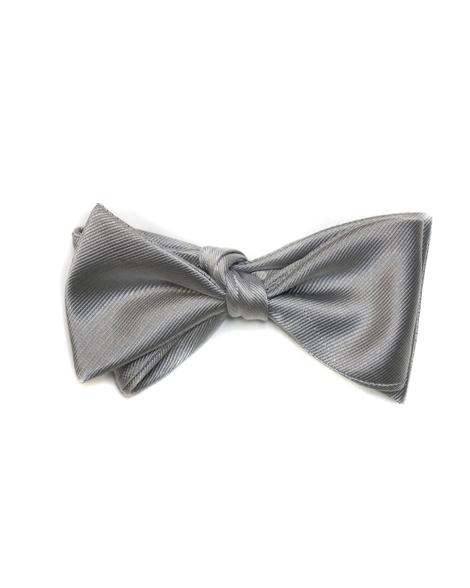 Self Tie All Silk Bow Tie In Silver Ribbed Solid - Rainwater's Men's Clothing and Tuxedo Rental